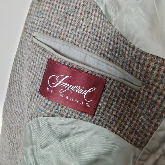 Vintage Imperial of Haggar Men's Sz 40 Pure Wool Tweed Blazer Elbow Patches - Picture 3 of 9
